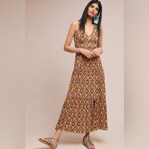 Anthropologie Maeve Yellow Pink Luella Maxi Dress Floral Medium